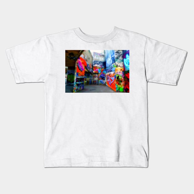 Southbank Skate Park Graffiti Street Art London Kids T-Shirt by AndyEvansPhotos